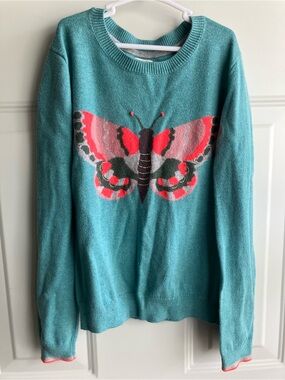 Mini Boden blue butterfly knit sweater size 9 10 years